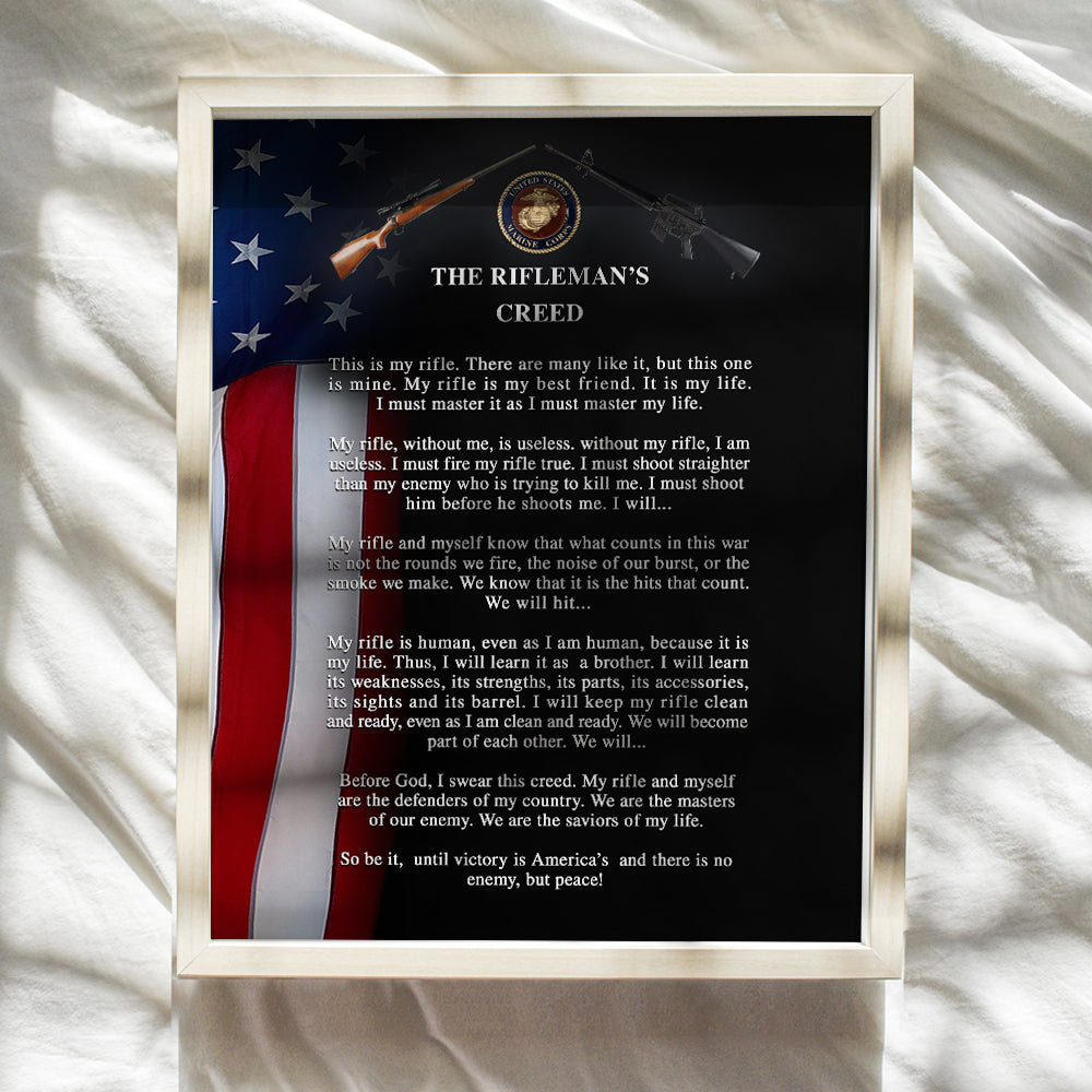 USMC American Flag Wall Art - Riflemans Creed Patriotic Decorations, Wall Art Home Decor - US Marine Corps, Semper Fi, Patriotic Gifts for Men, Military Veterans, Vets, Sniper - AK 47, M16 Photo