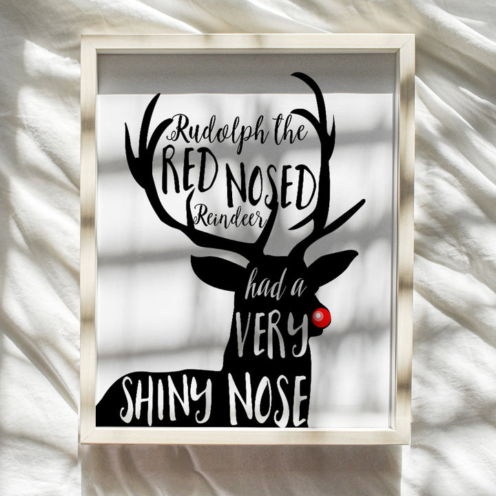 Rudolph the Red Nose Reindeer Decorations - Black Christmas Decorations - Xmas Decorations - Holiday Decorations - Cute Christmas Decorations - Christmas Wall Decor Poster - Christmas Wall Art