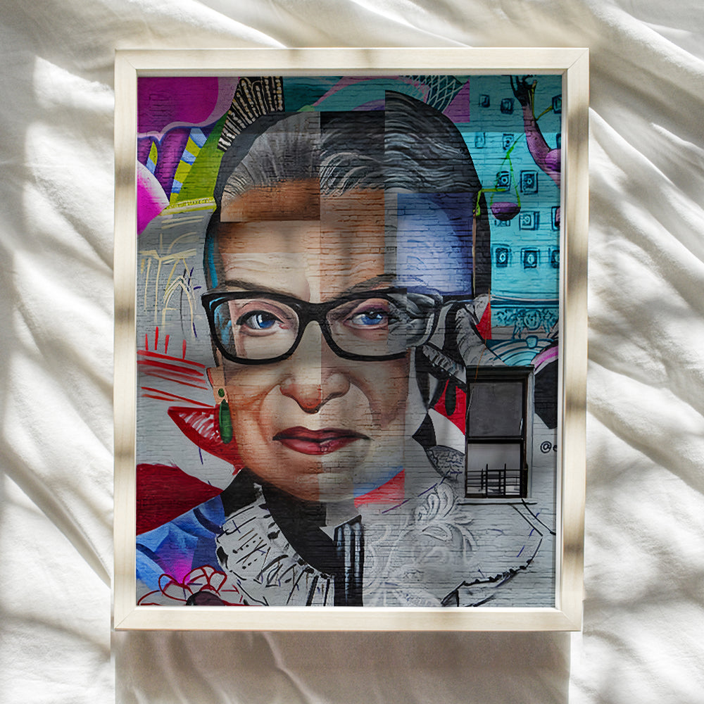 Ruth Bader Ginsburg Mural - RBG Graffiti Street Art - Unique Gift for Lawyer, Attorney, Judge, Liberal, Democrat, Feminist, Women - Cool Home Decor Wall Art Picture Print. 8x10 Unframed