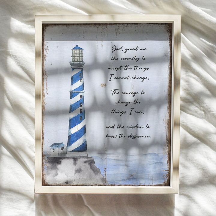 Twelve Steps and Twelve Traditions Wall Art - Serenity Prayer Wall Decor - Lighthouse Wall Decor - Alcoholics Anonymous Wall Decor - AA Sobriety Anniversary Gifts - 12 Steps Decorations Art Prints