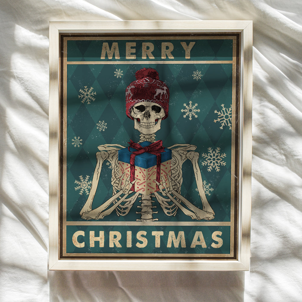 Christmas Wall Art & Decor - Funny Xmas Decorations - Gothic Goth Room Decor - Wiccan Wicca Wall Art - Pagan Gifts - Holiday Wall Decor - Skeleton decoration - Merry Christmas Sign UNFRAMED 8x10