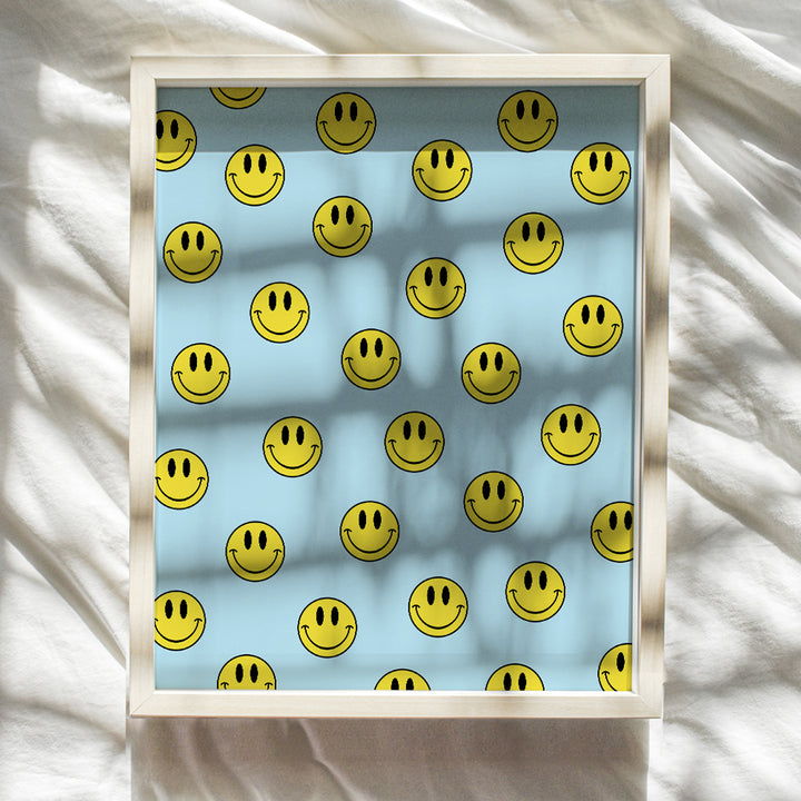 Smiley Face Wall Art decoration Poster - Blue Smile Preppy Wall Art print - Retro style Contemporary art Modern art Indie Grunge Aesthetics Room Decor Home Decor Living room Boys Bedroom UNFRAMED 8x10