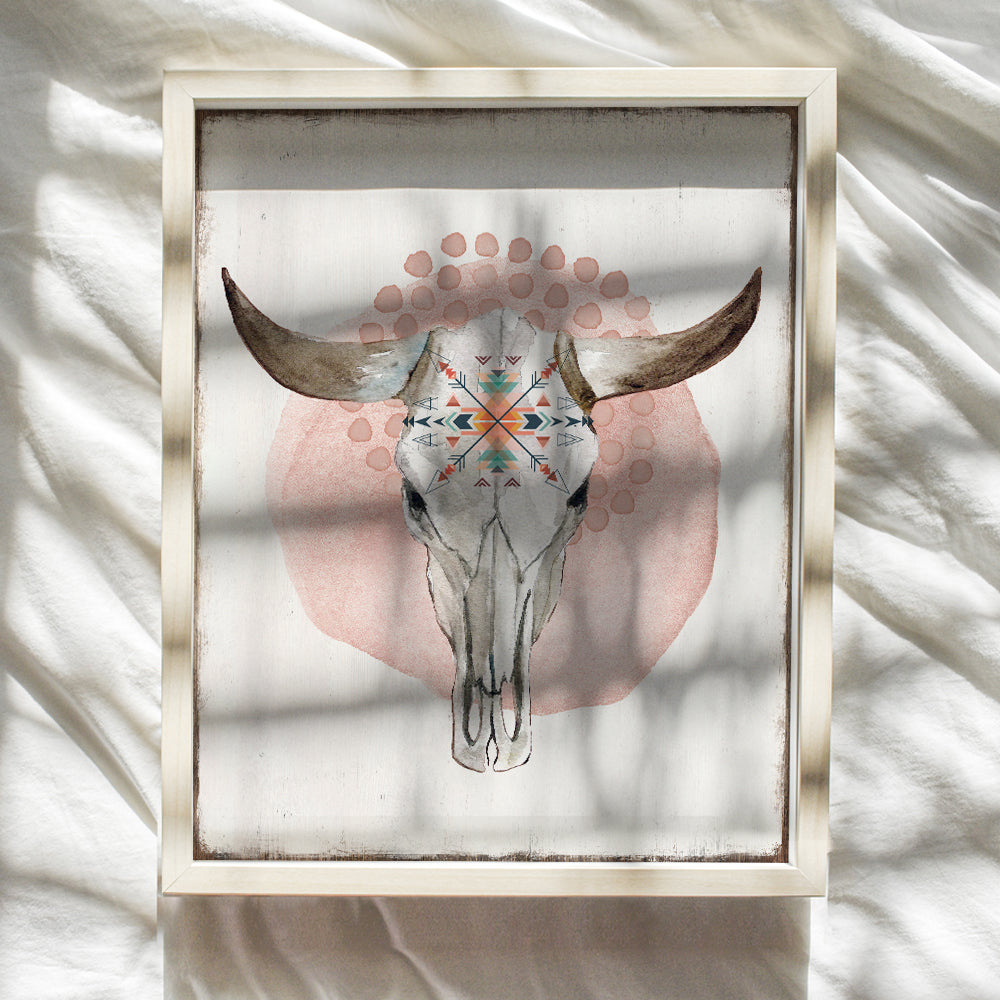 Southwest Cow Skull Wall Decor - Boho-chic Country Home Decor for Women - Rustic Western Wall Decor - Tribal Arrow Farmhouse Wall Art - Cowgirl Decorations for Woman, Girl's Bedroom, Bathroom, Office