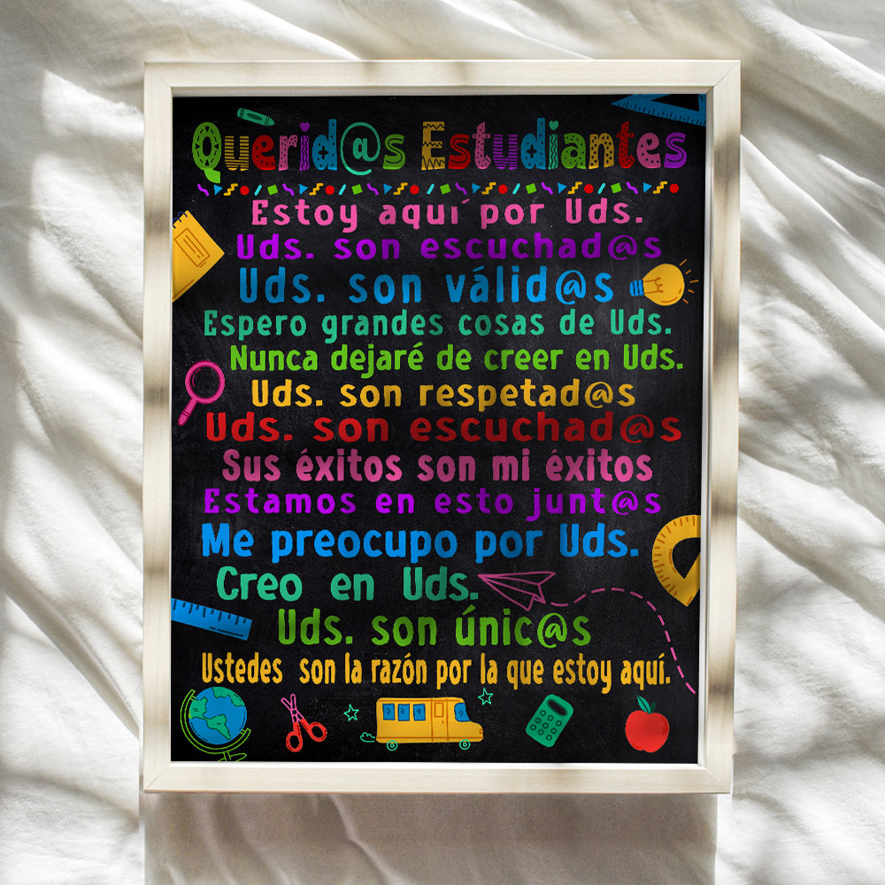 Classroom Decorations - Motivational Posters for Spanish Latino Kids En Espanol - Classroom Wall Art - Teacher Supplies - School Room Decor - Inspirational Positive Affirmations for Kids 8X10 UNFRAMED