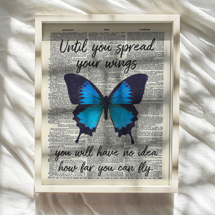 Butterfly Wall Decor - Motivational Wall Art Poster - Positive Quote Home Decor - Uplifting Encouragement Gift for Women, Girls, Teens - Inspirational Decorations for Bedroom, Office, Living Room