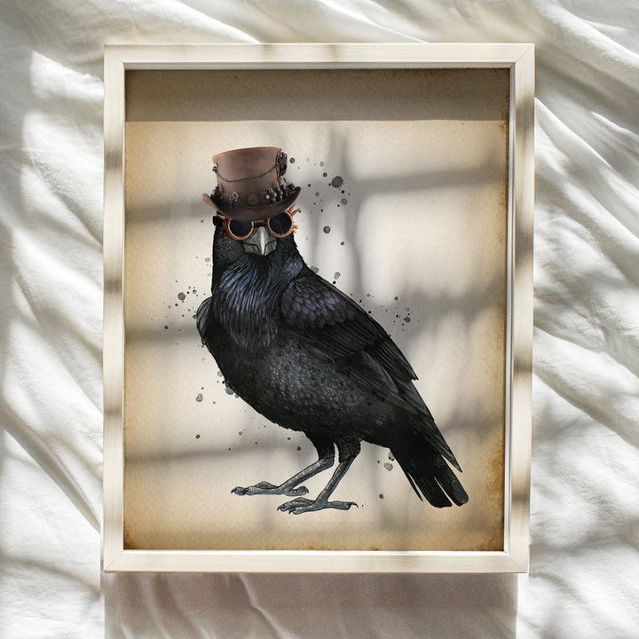 Steampunk The Raven Wall Art - Gothic Edgar Allan Poe Home Decor - Goth Room Decorations - Renaissance Hipster Poster Sign - Accessories for Bedroom, Living Room - Hipster Gift for Men, Women