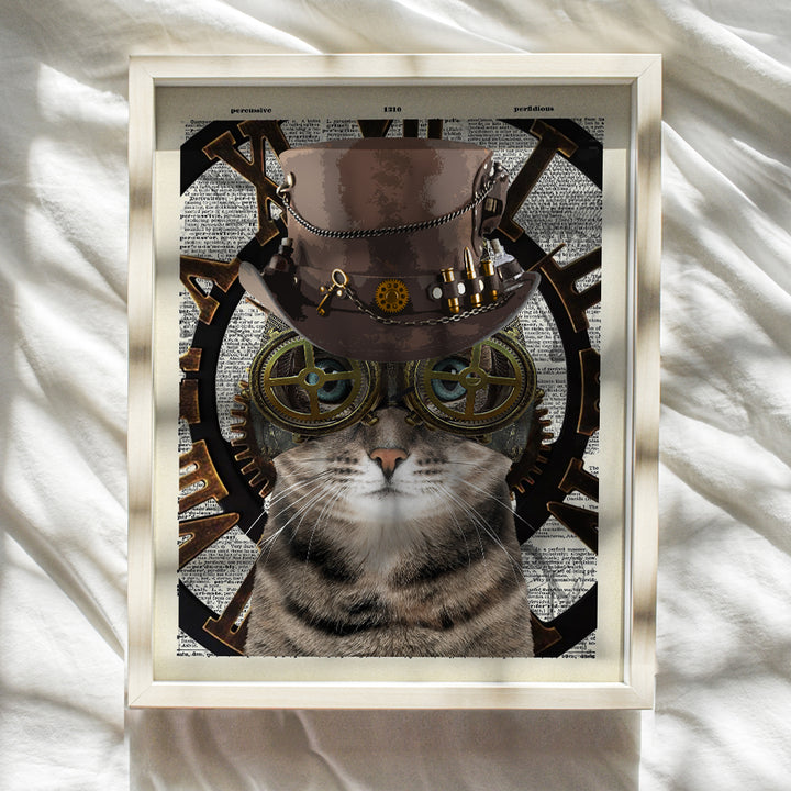 Steampunk Cat Wall Art & Decor - Steampunk Accessories - Gothic Home Decor - Goth Room Decor - Kitty Kitten Cat Lover Gifts - Cat Gifts for Women - Cute Cat Posters for Girls Bedroom, Living Room