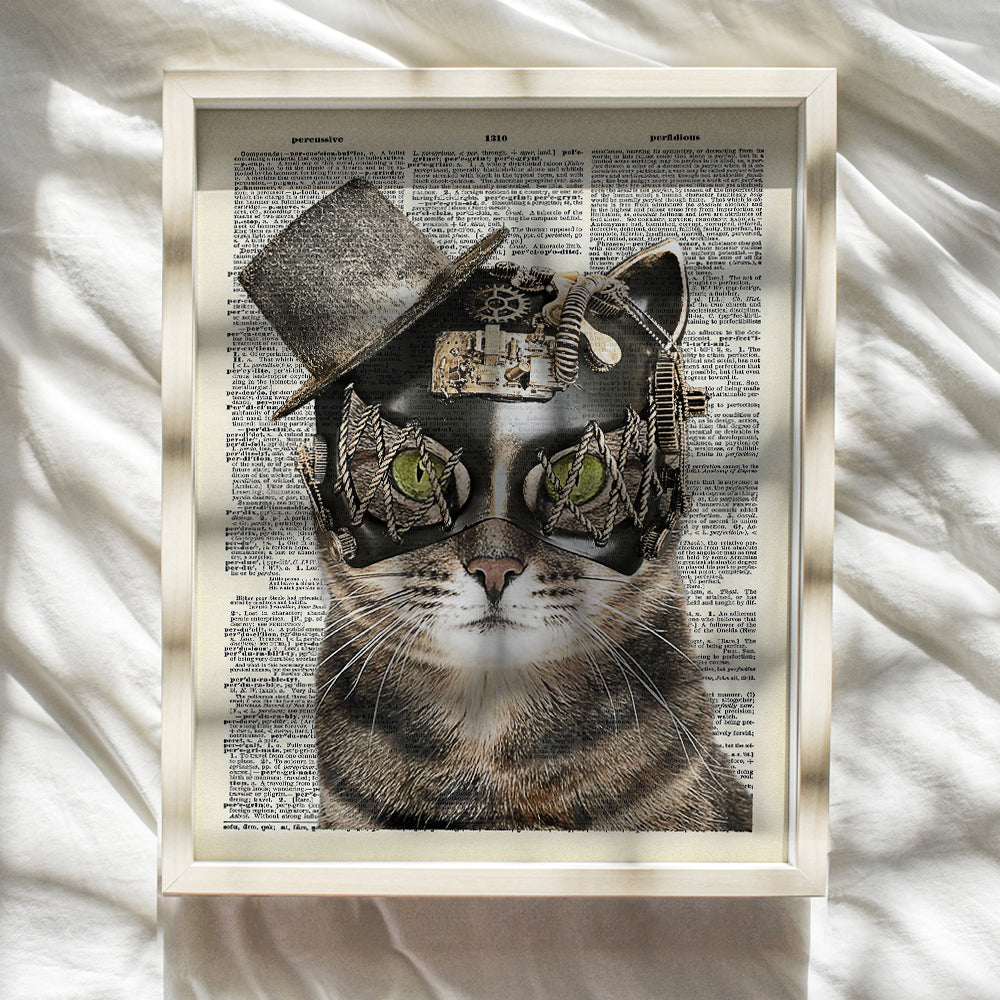 Gothic Steampunk Decor - Cat Wall Art Poster - 8x10 Goth Room Decor - Cat Gifts for Women - Medieval Decor - Renaissance Gifts - Victorian Decor - Funny Room Decor for Kitty, Kitten, Cat Lovers