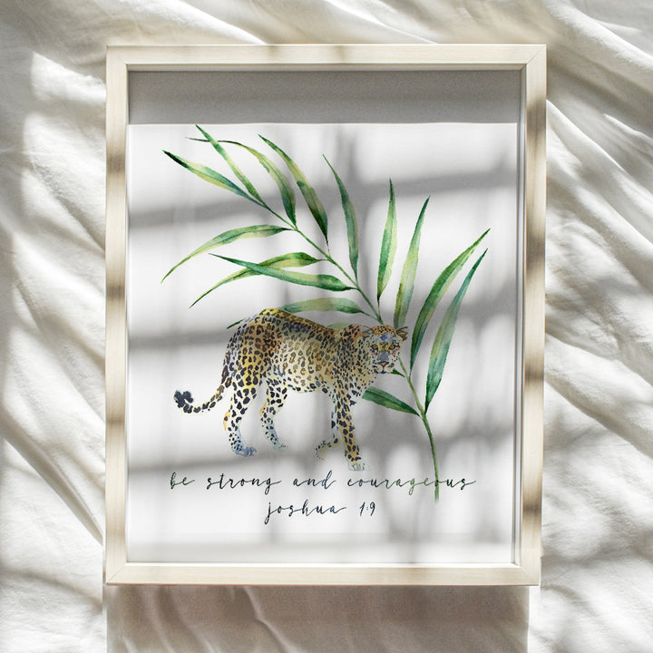 Be Strong and Courageous Wall Art - Leopard Print Wall Decor - Cheetah Decorations - Leopard Print Wall Art - Christian Gifts for Women - Jungle Animals - Inspirational Bible Study Religious Scripture