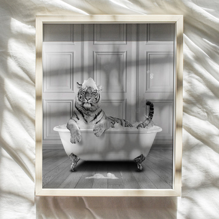 Tiger Bathroom Wall Art & Decor - Funny Bathroom Decor Wall Art - Bathroom Pictures - Bathroom Decor for Men - Modern Bathroom Accessory - Cute Bath Wall Decor - Jungle Animals Poster - Unframed