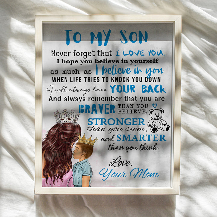 Boys Bedroom Decor - To My Son - Little Boy Kids Room decoration - Baby shower Gift - Blue Nursery Decor - Family Wall Decor Poster - Mom Mother Mexicans Latinx Infant Toddler Child Wall Art & Decor