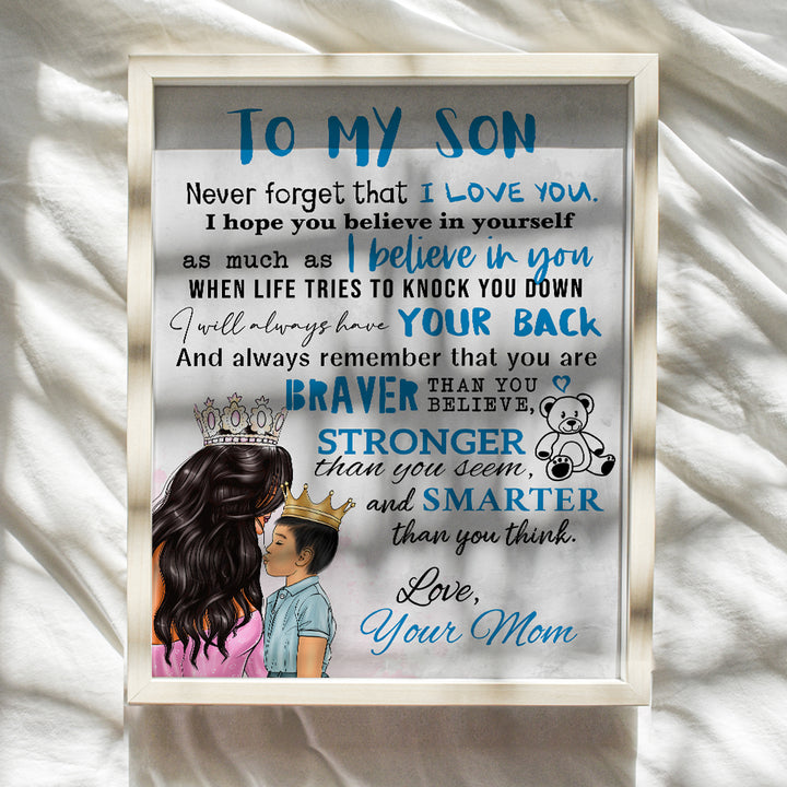 Boy Bedroom Wall Art - To My Son - Mexicans Latinx Gift from Mom Mother - Little Boys Room decoration - Baby shower Gift - Blue Nursery Decor - Kids Infant Toddler Child Family Wall Decor Poster