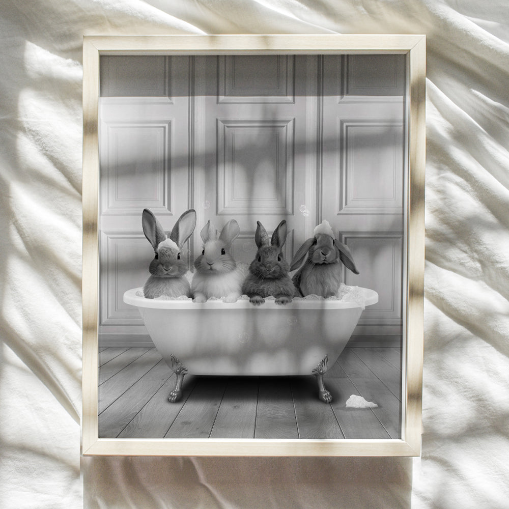 Bathroom Art Bunny Wall Decor - Rabbit Kids Bathroom Accessories for Girls - Baby Boy Bathroom Wall Decor - Cute Bathroom Decor for Women - Farmhouse Bathroom Decor - Powder room Wall Art & Decor