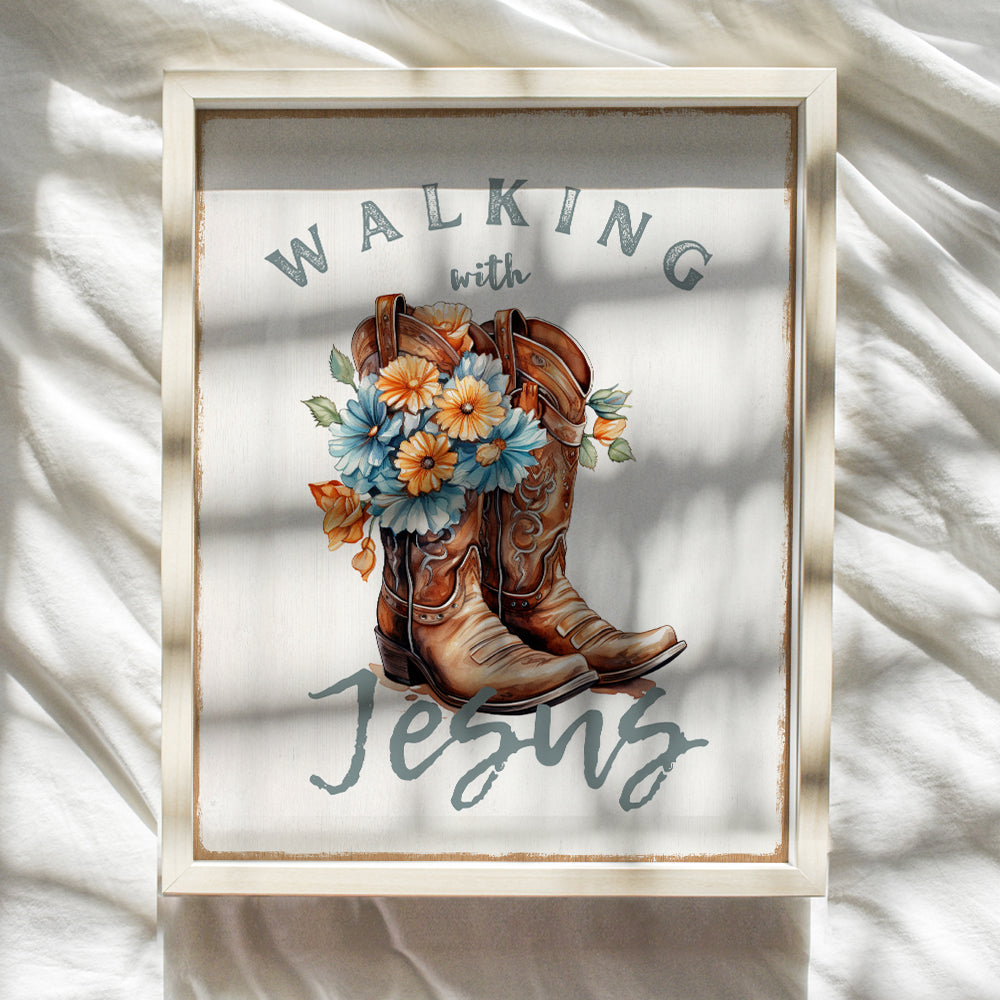 Country Decor Christian Wall Decor - Shabby chic Inspirational Wall Decor - Cowgirl Farmhouse Wall Art - Boho Wall Decor, Religious Gifts for Women - spiritual Jesus Decor, positive Quotes Wall Decor