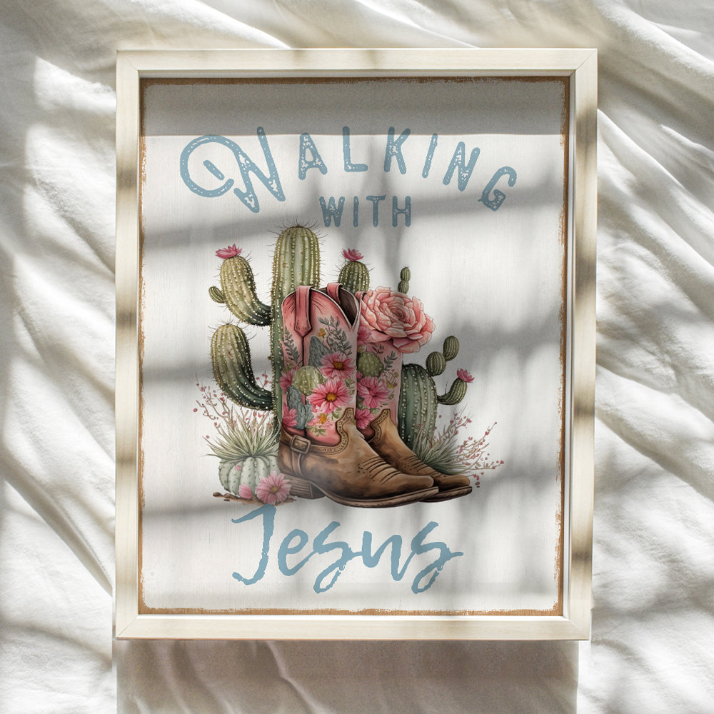 Cowgirl Christian Wall Decor for Women - Country Western Wall Decor - Jesus Wall Art - Bible Verses Wall Decor - Rustic Farmhouse Kitchen, Family room, Living room - Inspirational Christian Gifts