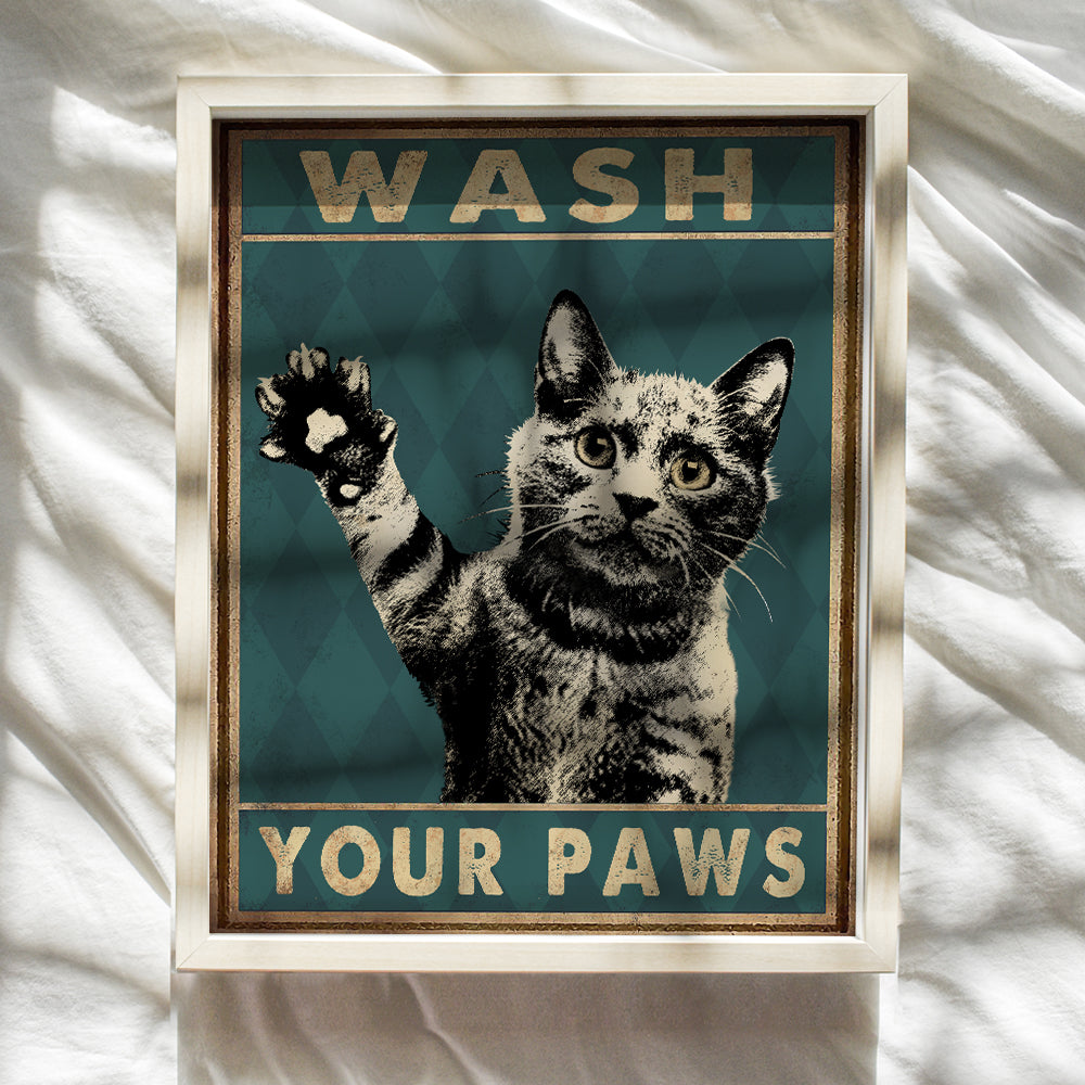 Funny Tabby Cat Bathroom Decor - Wash Your Hands Sign Bathroom Decor- Cat Wall Art - Bathroom Wall Art- Bath Wall Decor - Guest Bathroom - Restroom Sign Decorations - Powder Room - Cat Gifts for Women