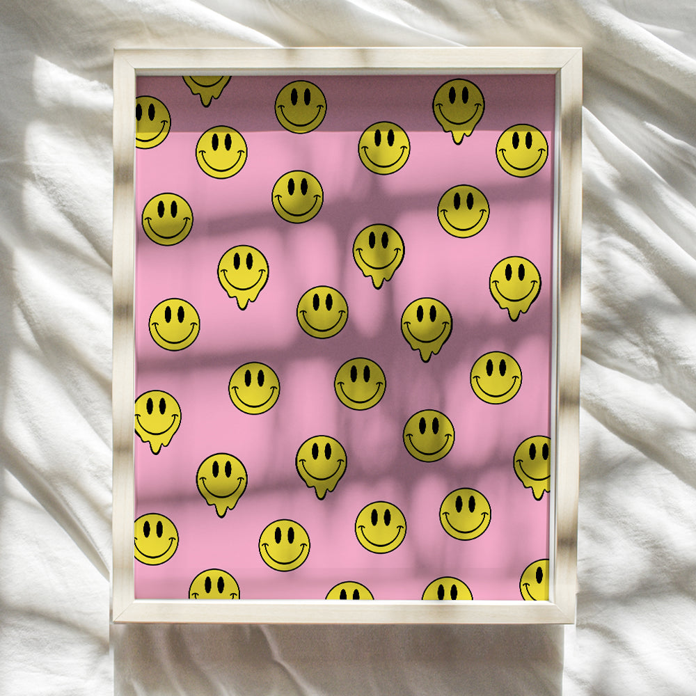 Indie Smiley Face Wall Art & Decor - Aesthetics Room Decor Poster - Yellowbird Art & Design Preppy Room Decor Retro decoration - Happy Home Decor - Pink Yellow Girl Bedroom Decor UNFRAMED 8x10