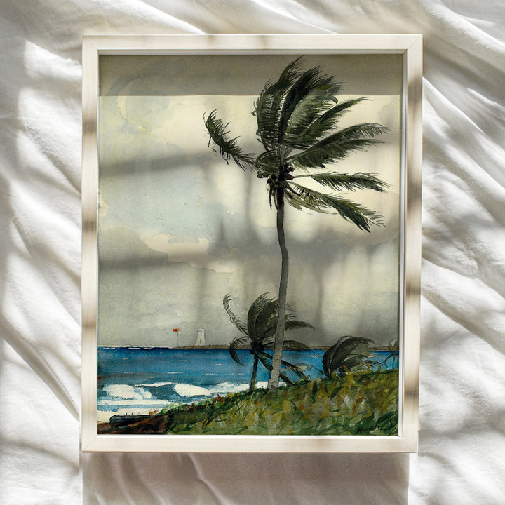 Palm Tree Coastal Wall Decor - Tropical Nautical Ocean Seascape Art for Bathroom, Living Room, Bedroom, Beach House - Gift for Sea Lovers - Vintage Winslow Homer Painting - 8x10 Poster Picture