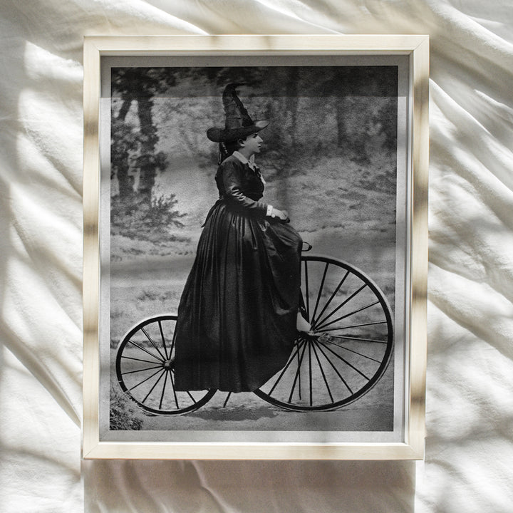 Vintage Witch Room Decor - Pagan Gifts - Wicca Wiccan Witchcraft Supplies Wall Art - Gothic Goth Home Decor - Black Magic Wall Decor - Witchy Room Decor - Witch on Bicycle Print -Halloween Decorations