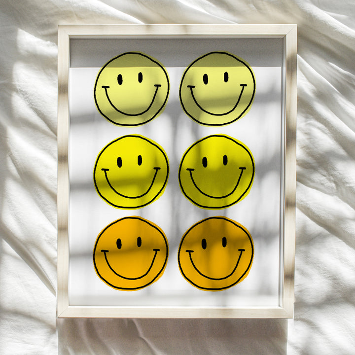 Retro style Smiley Face Art - Yellow Wall Decor - College Dorm Room Decor - Teen Kids Room Decor - Trendy Preppy Room Decor Aesthetic - Funky Wall Art - Cute Little Girls Bedroom Decor - Happy Decor