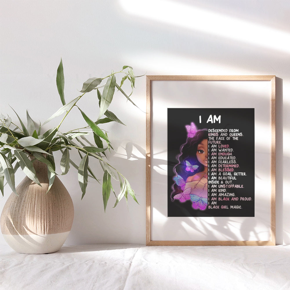 Inspiring Black Girl Wall Decor - African American Girl Art Print - Inspirational positive affirmation - Motivational Quotes - Girls Bedroom Decor - Tween Teen Little Girls Room Decor