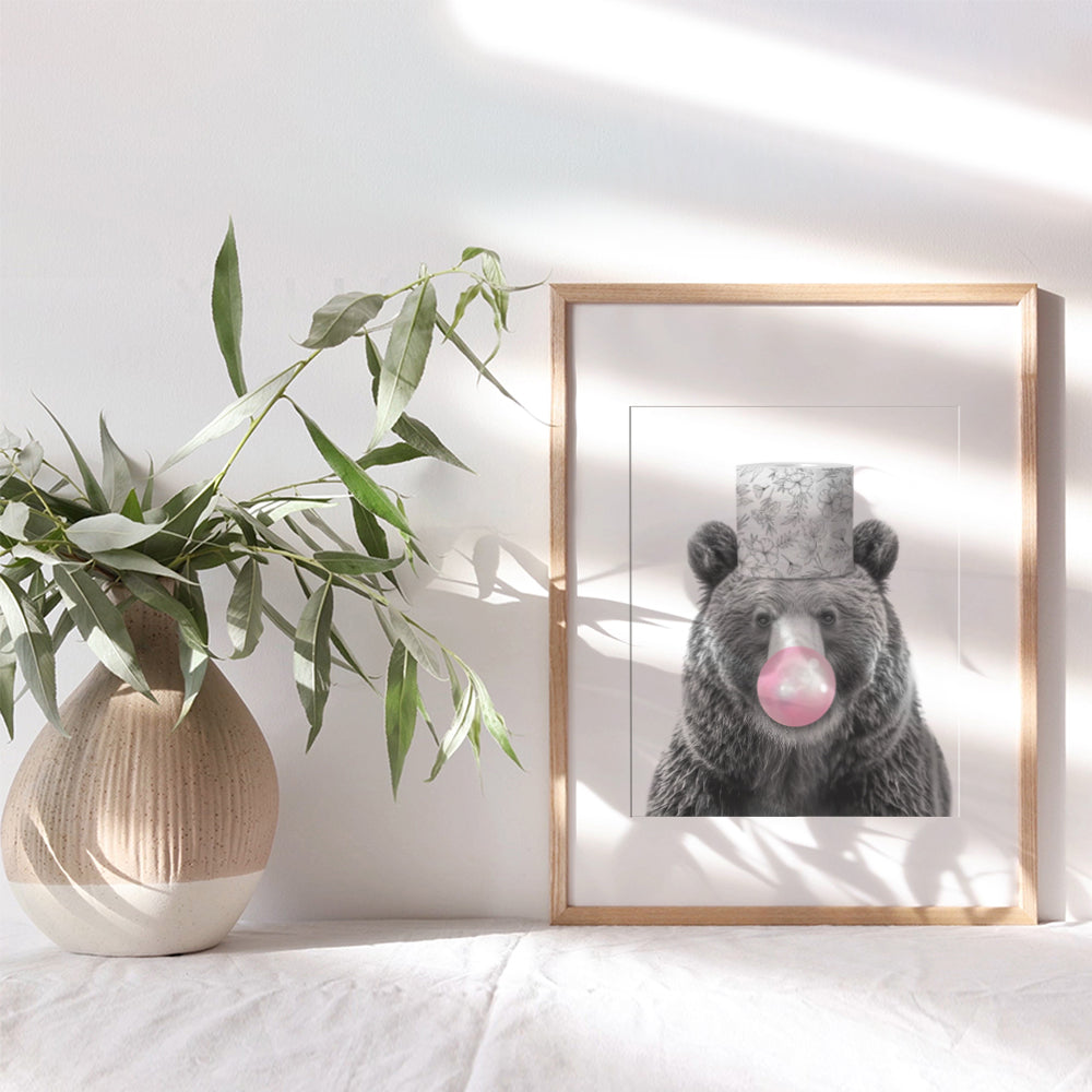 Farmhouse Bathroom Wall Decor - Funny Bathroom Decor - Black Gray Grey Kids Bathroom Decor - Cute Bear Restroom Wall Decor - Bathroom Accessories for Men, Boys Bathroom Wall Art, Modern Bathroom Art