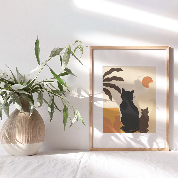 Mid century modern Cat Art - Boho Wall Decor - Cute Cat Wall Decor Aesthetic Wall Decor - Minimalist Art - Cat Gifts for Women, Cat Mom, Cat Lover - Boho-chic Cat Wall Decor - Retro style Abstract Art