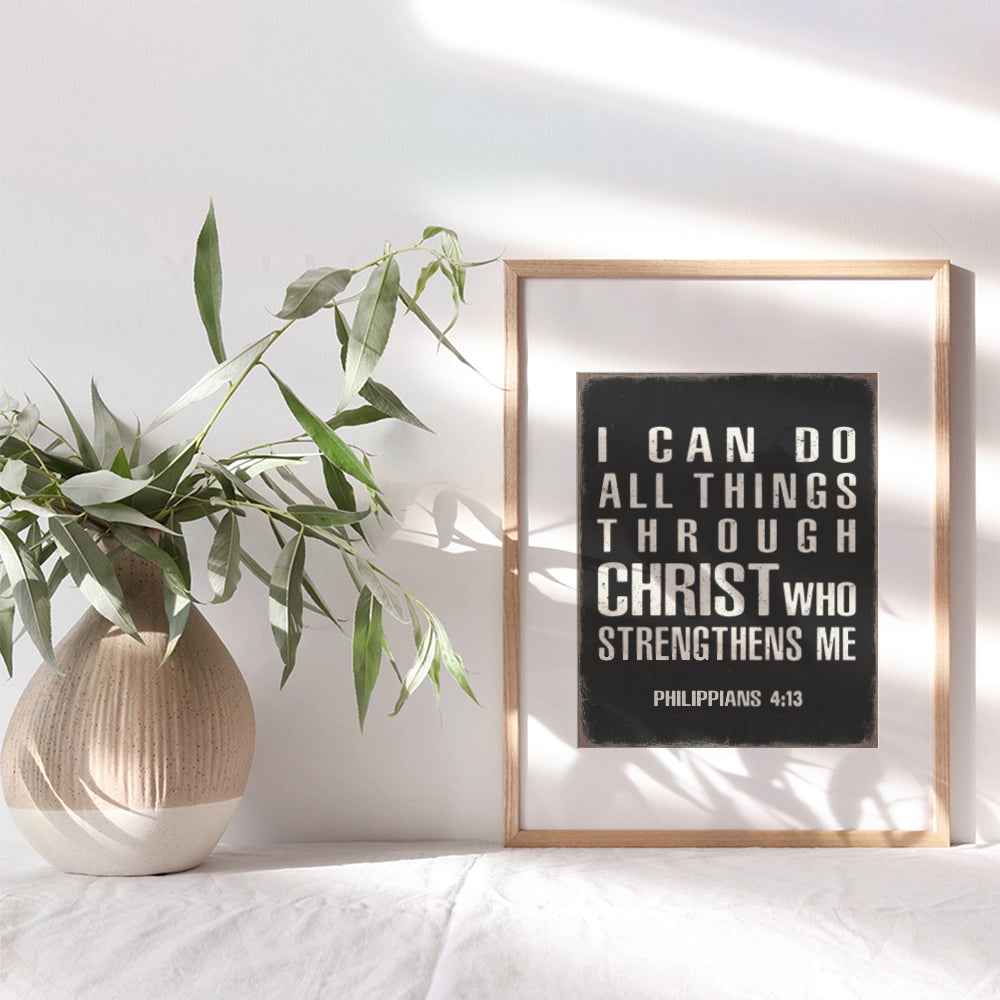 Christian Bible Verse Art Print - I Can Do All Things Through Christ - Christian Wall Art for Men - Jesus Scripture Wall Decor - God Wall Art - Inspirational spiritual Gifts - Catholic Gifts