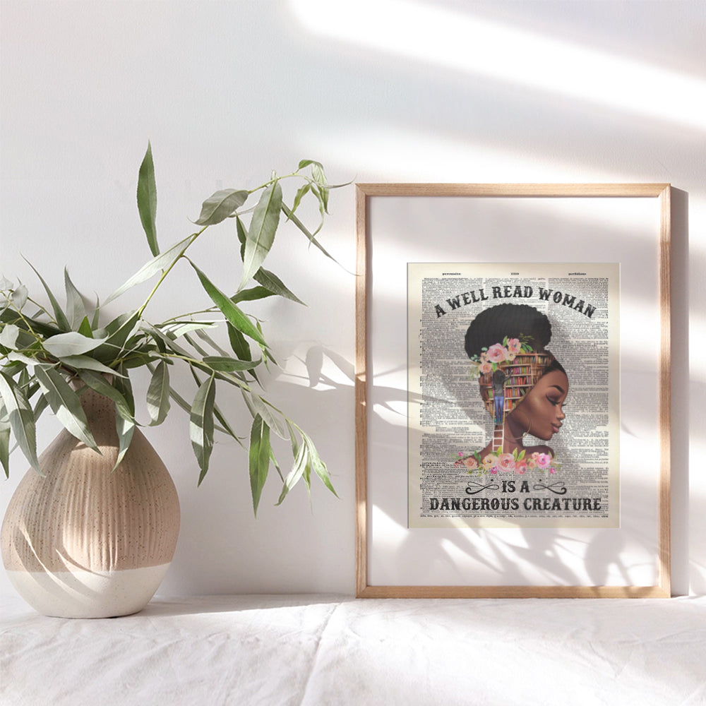 Empowered Black Women Poster - Classroom Decor - Motivational Wall Art - Never Underestimate the Power of a Girl With a Book - African American Wall Art - positive affirmation Wall Decor