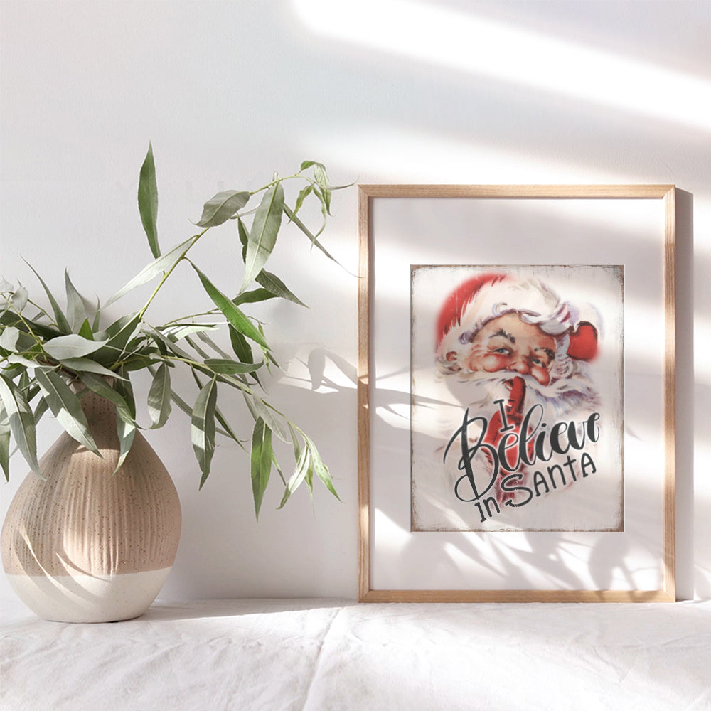 Retro Vintage Christmas Wall Art - Unique Holiday Decorations for Home - Xmas Decorations Wall Decor - Vintage Decor Santa Claus - Merry Christmas - Retro Wall Decor for Rustic Country Christmas