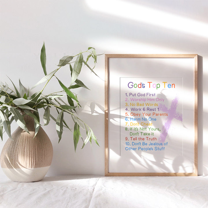 Bible Verse Art for Christians - The Ten Commandments Scripture Wall Art for Kids Room Decor, Nursery, Bedroom - Religious Poster - Bible Quotes, Verses - Christian Gift for Boy, Girl