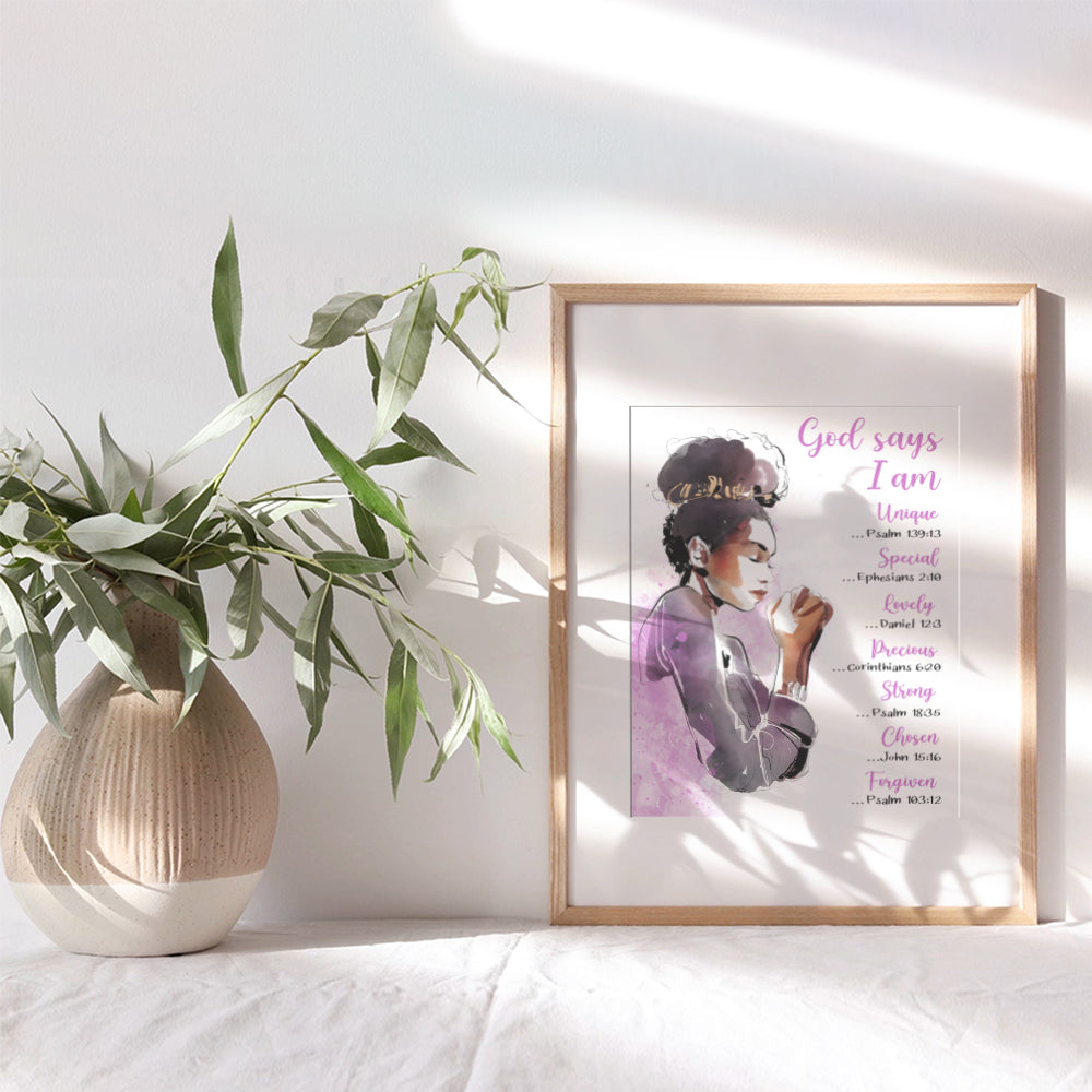 Christian Scripture Wall Art For Black Girls - Inspirational Bible Verse Poster for African American Women, Apartment, Teen Bedroom, Living Room - spiritual Religious Gifts - God Wall Decor