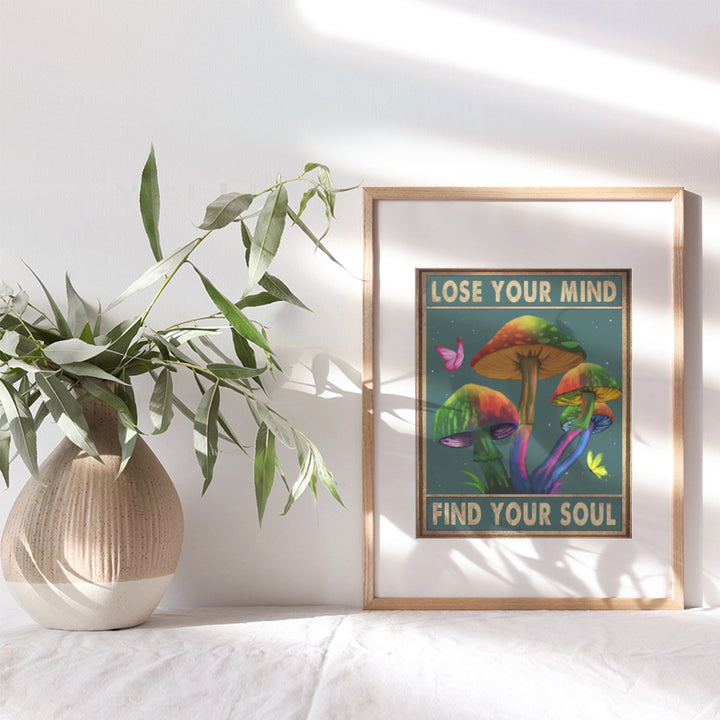 Psychedelic Art - Trippy Wall Art - Psychedelic Room Decor - Bohemian Boho Wall Decor - Magic Mushrooms, Psilocybin - Hippie Room Decor - Dope Marijuana Poster - Lose Your Mind Find Your Soul