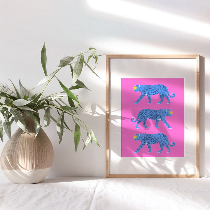 Cheetah Wall Art & Decor - Trendy Aesthetic Room Decor - VSCO Indie Preppy Room Decor - Pink Blue Cheetah Print - Minimalist Mid-century modern Wall Art - Leopard Home Decor - Yellowbird Art & Design