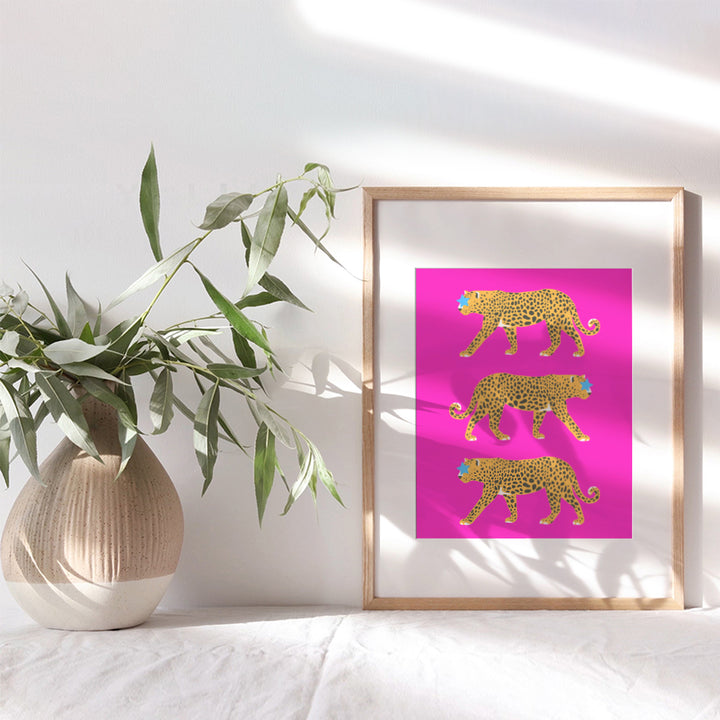 Cheetah Wall Art - Cheetah Print Wall Decor - Aesthetic Room Decor - Preppy Room Decor - Minimalist Mid-century modern Wall Art & Decor - Leopard Home Decor - Pink Teen Girls Womens Bedroom Decor