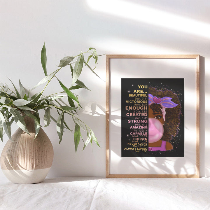 Black Girl African American Decor - spiritual Religious Wall Art - I am positive affirmation - Christian Bible Verses - Inspirational Quotes - Pink Girls Bedroom Decor - Girls Room Wall Decor