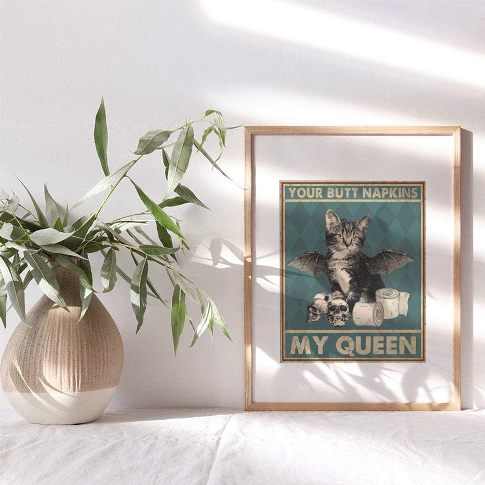 Cute Bathroom Wall Art - Black cat Wall Art for Restroom - Funny Bathroom Decor for Women - Cat Themed Gifts - Bathroom Wall Decor Set - Kitten Lover Gifts - Spooky Gothic Bat Poster Print