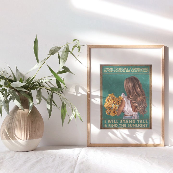 Bohemian Wall Art - Inspirational Quotes, Motivational poster - positive affirmation for Women - Teen Bedroom Decor - Boho-chic Home Decor - Gifts - Sunflower Wall Art - Sunflower Wall Decor