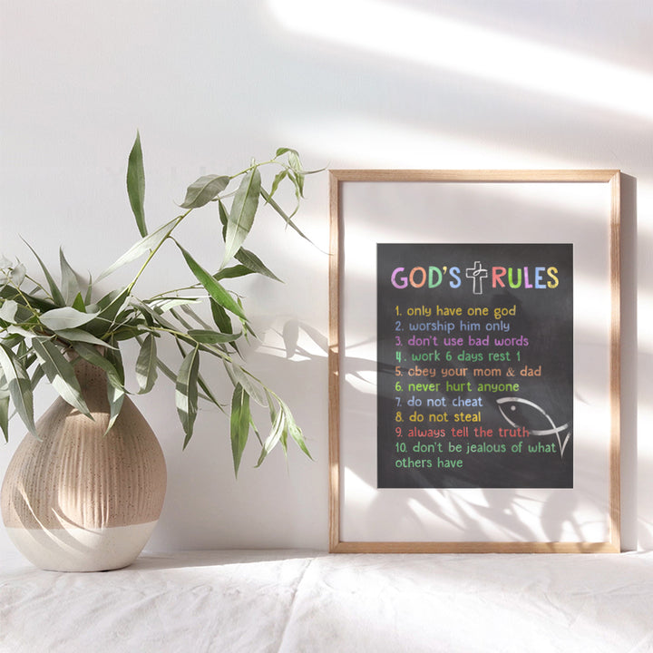 Bible Verse Nursery Decor For Child - Christian Wall Decor, Religious Toddler Room Decoration - Cute Gift for Boy, Girl - spiritual Gifts - Bible Verses Wall Art for Kids - Ten Commandments