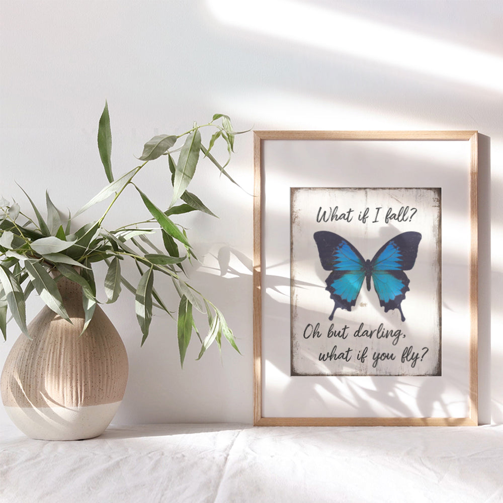 Boho Butterfly Inspirational Wall Art - Rustic Home Decor, Bedroom, Living room Decorations - Motivational poster - positive Quotes for Women Girls Teen - Shabby chic Women's empowerment