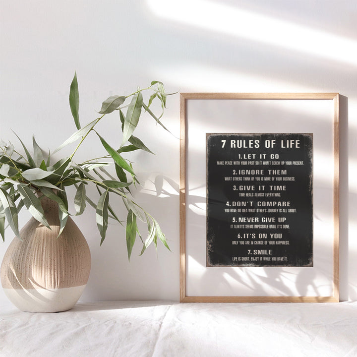 7 Rules of Life Wall Art 11x14 - Inspirational Quotes Wall Art - Motivational Wall Decor - positive Quotes - Inspirational Gifts for Women, Men, Classroom - Home Office, Living Room Decor Poster