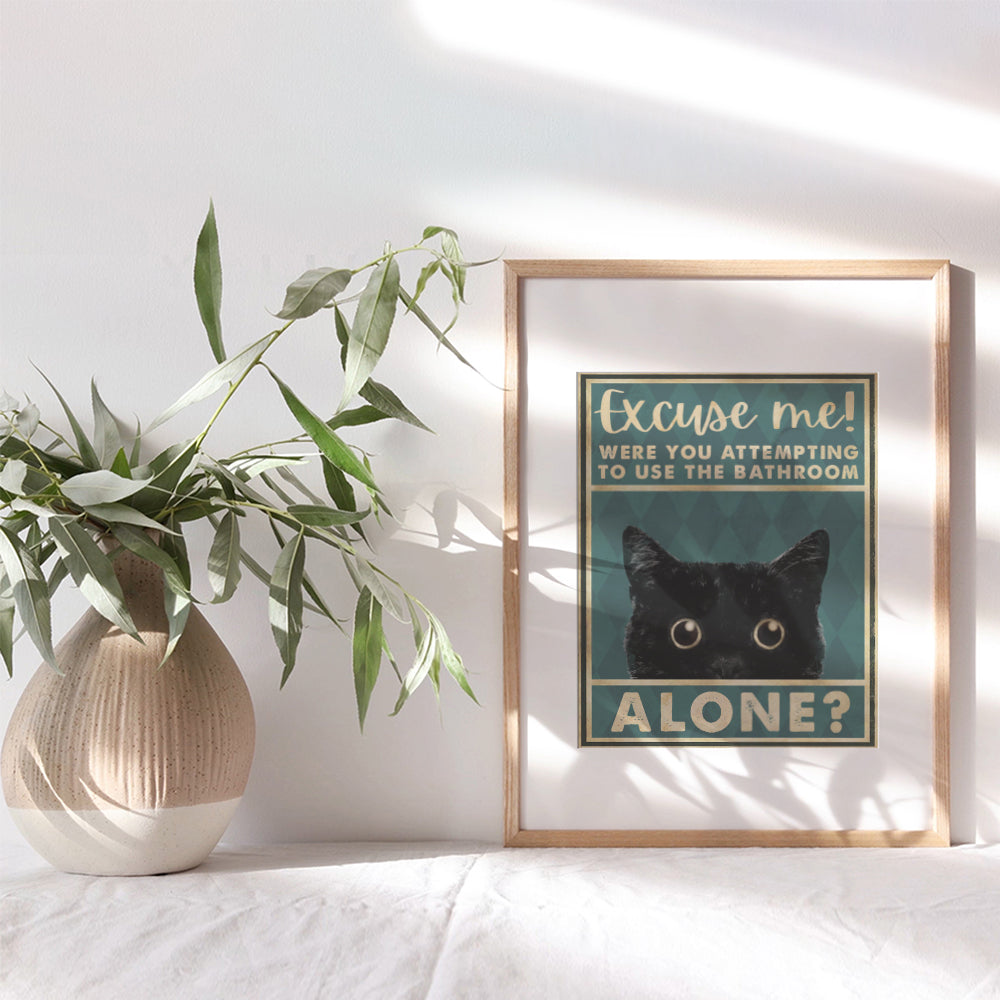 Cute Kitty Wall Decor - Restroom Sign for Women - Cute Cat Themed Powder Room Decorations - Unique Bathroom Wall Decor for Cat Lovers - Funny Bathroom Decor - Cat Poster, Cat Wall Art