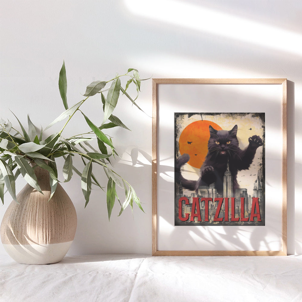 Retro Cat Themed Wall Decor - Cat Mom, Cat Lover Gifts - Cute Cat Poster, Cat Themed Gifts - Black cat Decor, Cat Wall Art - funny Cat Stuff for Women, Men - Cat Room Decor - Unframed