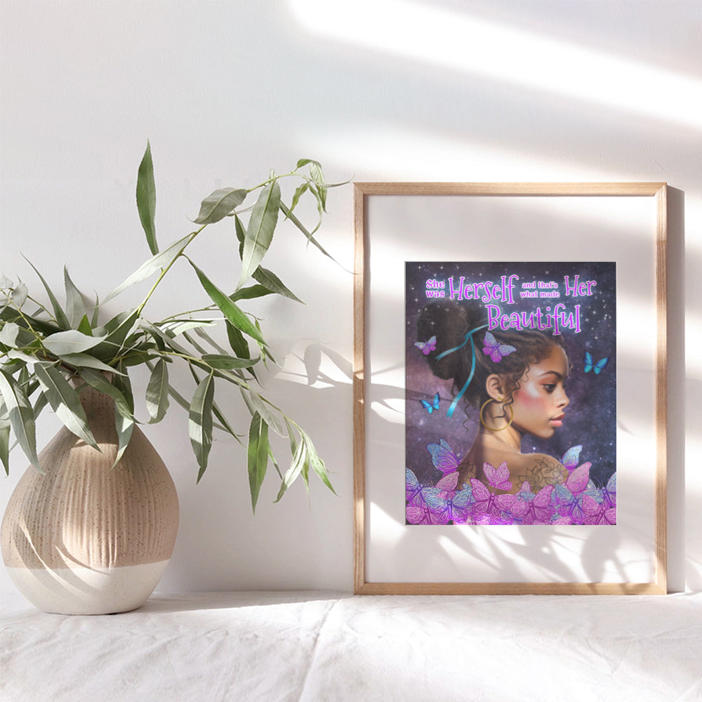 Black Girl Inspirational Wall Decor - African American Women Woman Positive Affirmations Wall Decor - Purple Pink Butterflies Girls Room Teens Bedroom Living room Decor - Motivational Quotes Wall Art