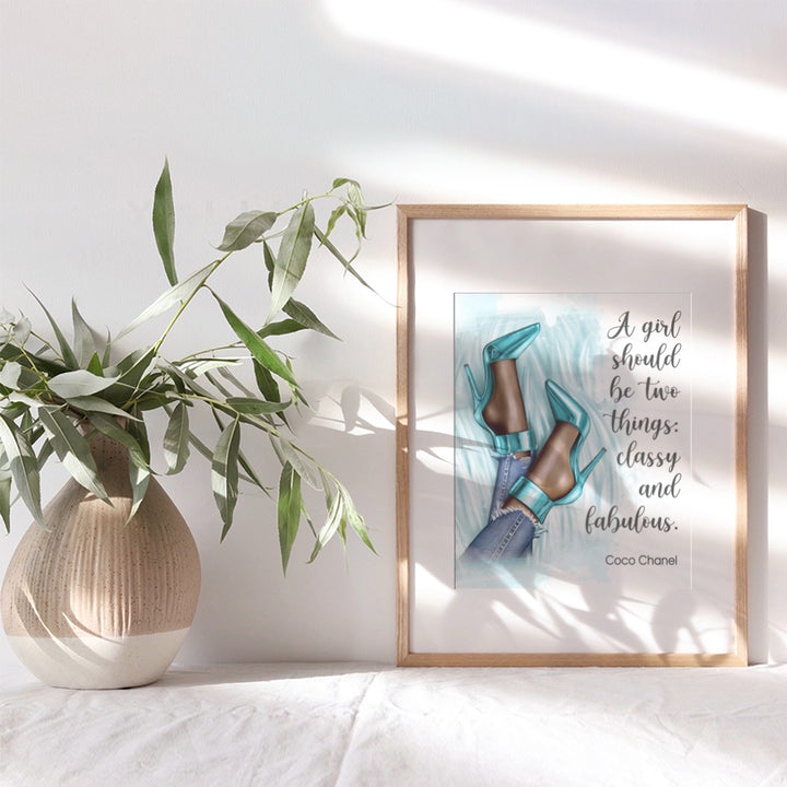 African American Wall Art - Inspirational Quote for Black Women, African American Girls - Glam High Fashion Design Wall Decor - Luxury Gifts - Light Blue Decor for Bathroom, Bedroom, Teens Room