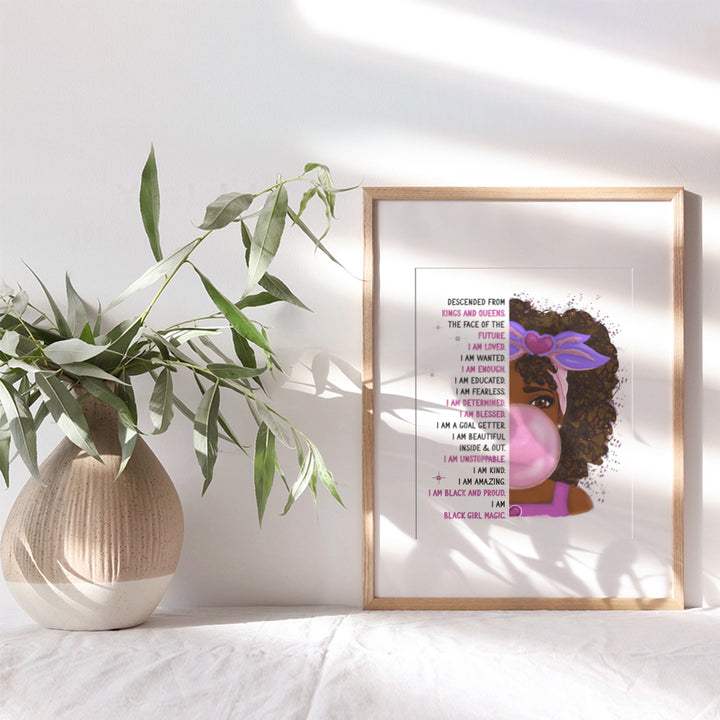 African American Girl Wall Art - Black Art - Inspirational Positive Quotes Wall Decor - Positive Affirmations Poster - Pink Little Girls Bedroom Decor - Toddler Girls Room Decor - Black Girl Magic