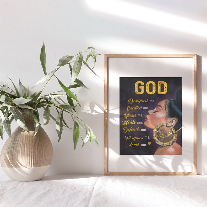 Black Art for Black women - spiritual Gifts, Christian Gifts for African Americans - religious Wall Decor - Black Girl Wall Art & Decor - God Wall Art - positive Wall Art - Inspirational Posters