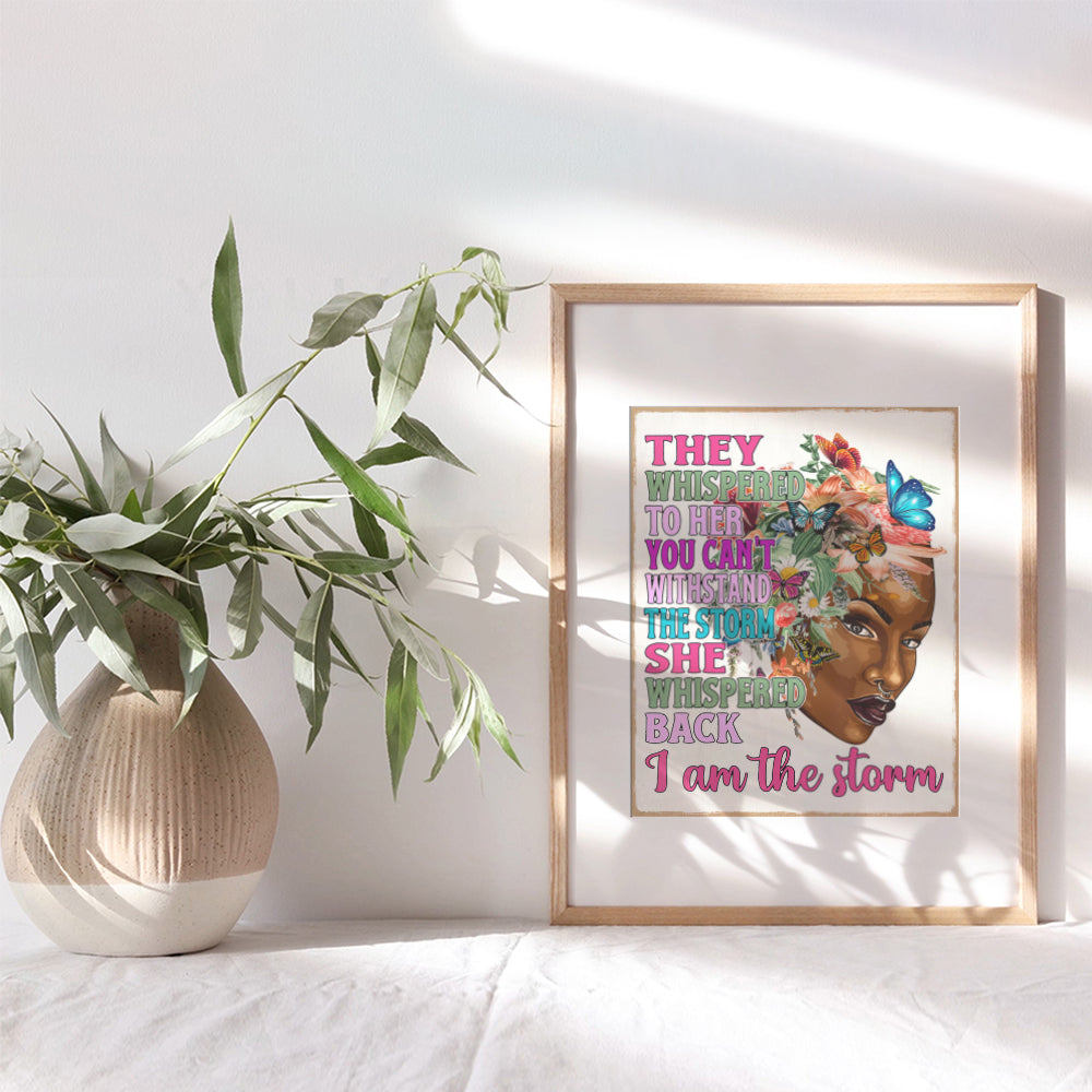 Inspirational Quotes African American Art for Women - Black Girl Wall Art, Wall Decor - She Whispered Back I Am The Storm - Black Art positive Affirmations Posters for Women, Teen, African Americans