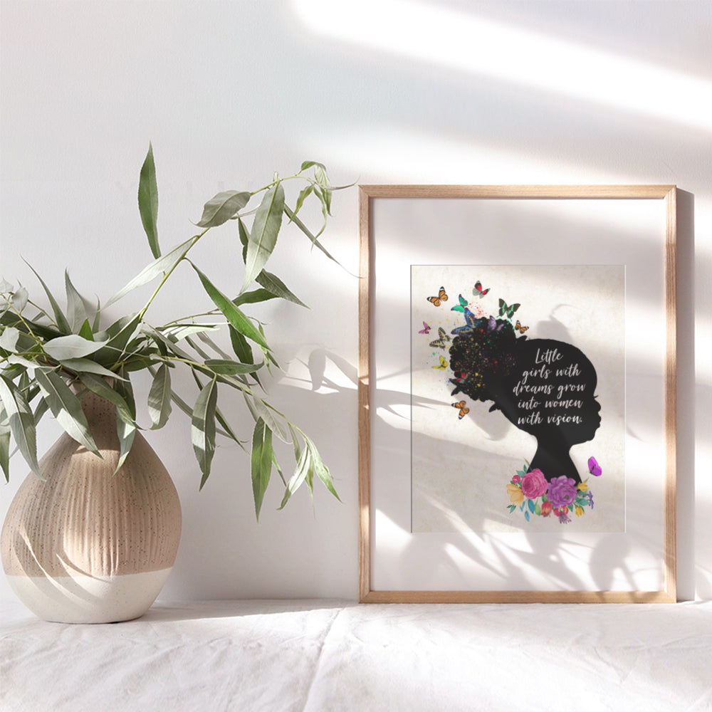 Black African American Girls Motivational Wall Decor - 8x10 Home Decoration, Wall Art Poster for Toddler, Little Girls Bedroom, Kids Room, Baby Nursery - Girly Inspirational Gifts - Daughter Gifts