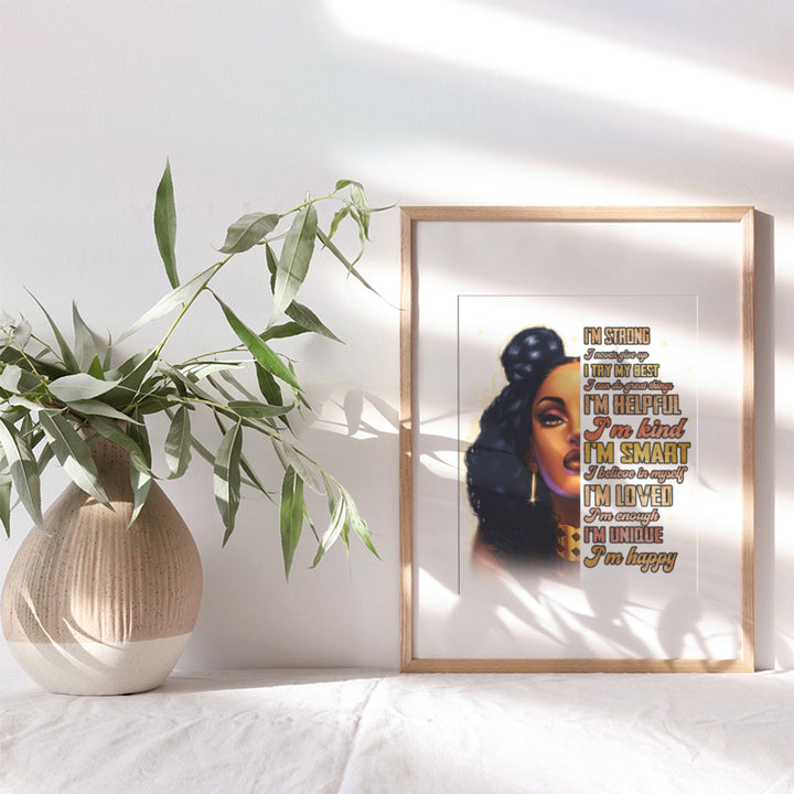 Black women Motivational poster - African Americans Wall Art & Decor - Inspiration Motivation Positive Quotes - Encouragement Gift - I Am Positive Affirmations - Afro Girls Bedroom - Black Girl Magic